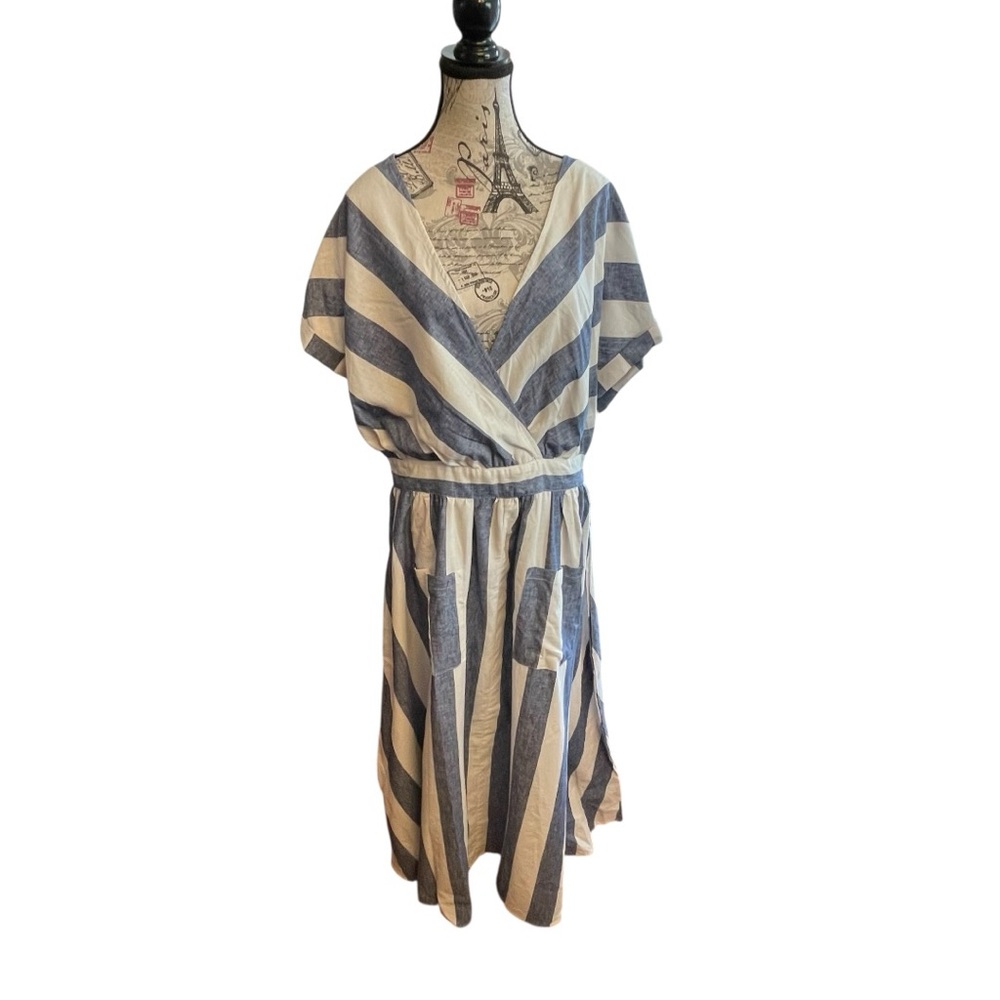 Ashley Stewart Blue and White Striped Maxi Dress